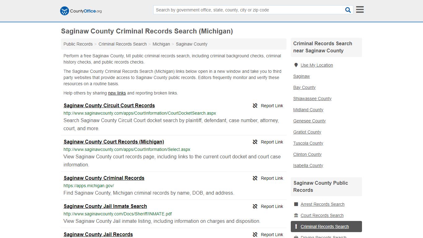 Criminal Records Search - Saginaw County, MI (Arrests, Jails & Most ...